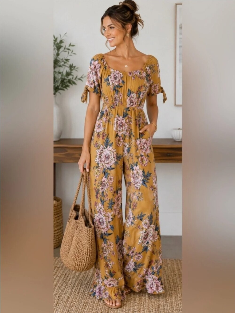 Band of Gypsies Floral Wide Leg Jumpsuit